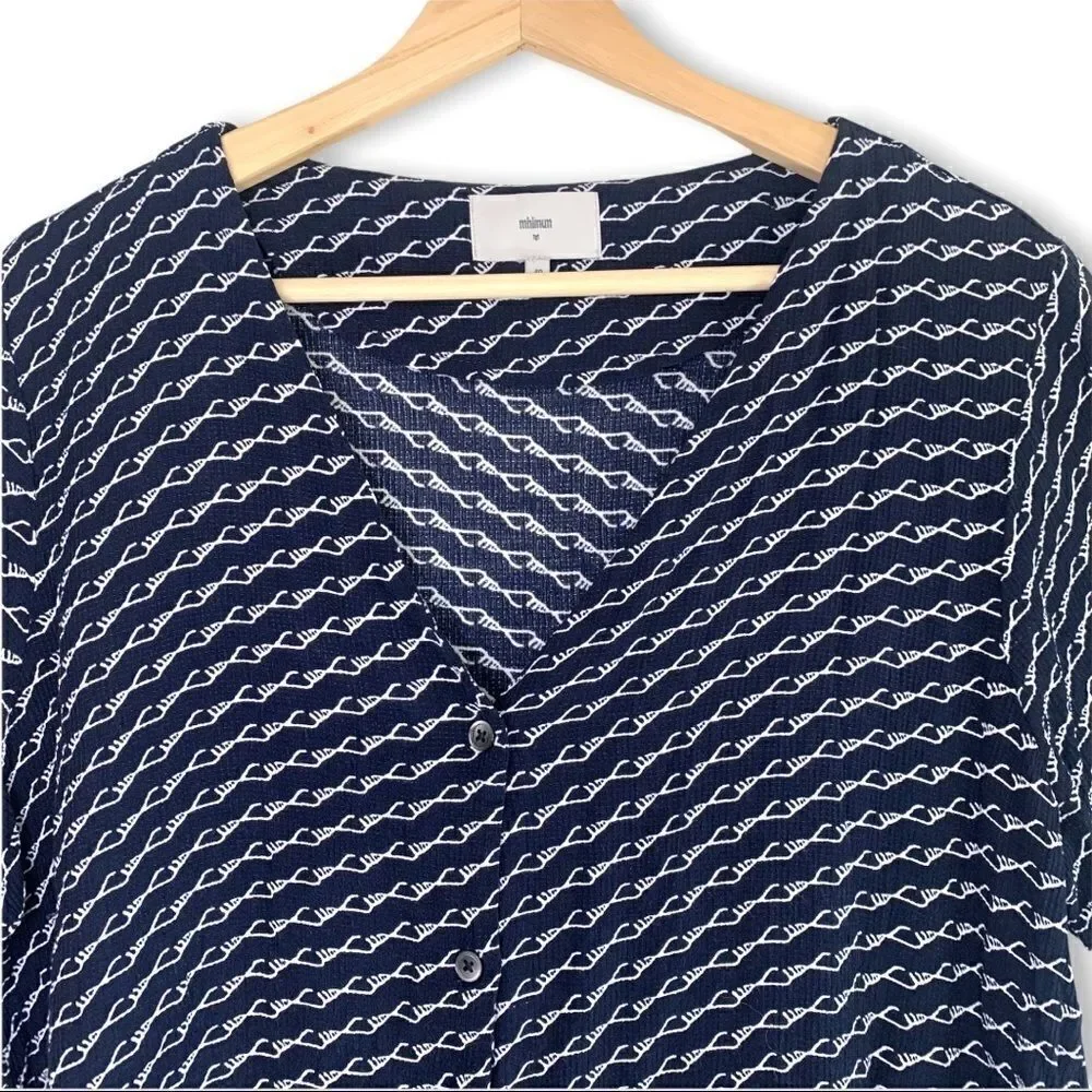 Minimum Chain Print V Neck Navy Button Down - Picture 2 of 6